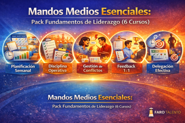Pack Mandos Medios Esenciales Faro Talento: 6 cursos de liderazgo y gestión (planificación, disciplina, conflictos, feedback 1:1 y delegación)