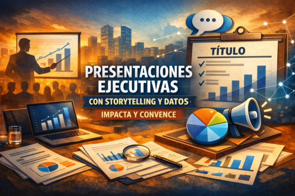 Presentación ejecutiva con gráficos y datos, storytelling aplicado a negocios: “Presentaciones Ejecutivas con Storytelling y Datos (Intermedio): Impacta y Convence”.