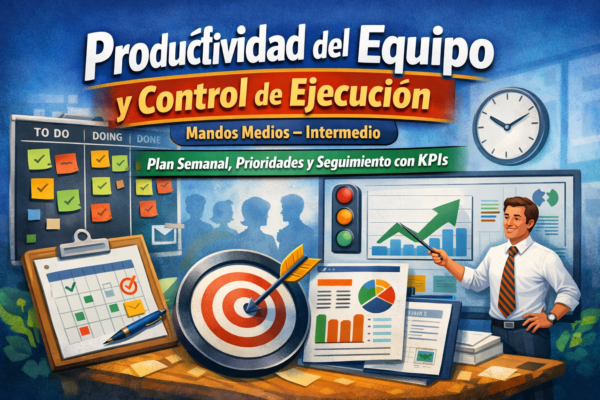 Portada del curso Productividad del Equipo y Control de Ejecución para mandos medios: plan semanal, prioridades y KPIs.