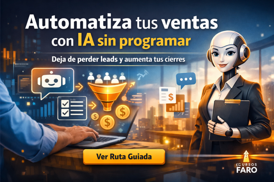 Automatizar ventas con IA sin programar para pymes, con agente de inteligencia artificial, embudo de ventas y seguimiento de leads