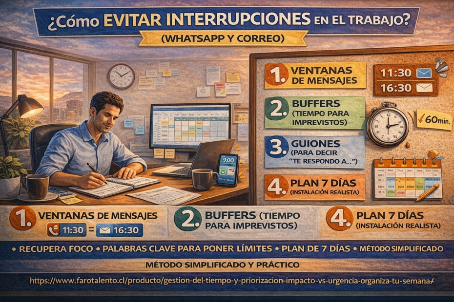 Cómo evitar interrupciones en el trabajo: ventanas de mensajes, buffers y guiones para WhatsApp y correo