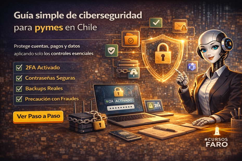 Guía simple de ciberseguridad para pymes en Chile, con 2FA, contraseñas seguras, backups y protección frente a fraudes digitales