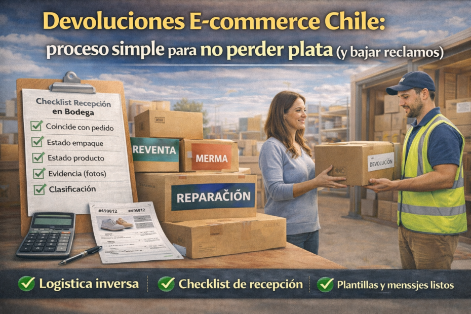 Imagen destacada sobre devoluciones en e-commerce Chile con proceso en 7 pasos, checklist de recepción en bodega y logística inversa para reducir reclamos.