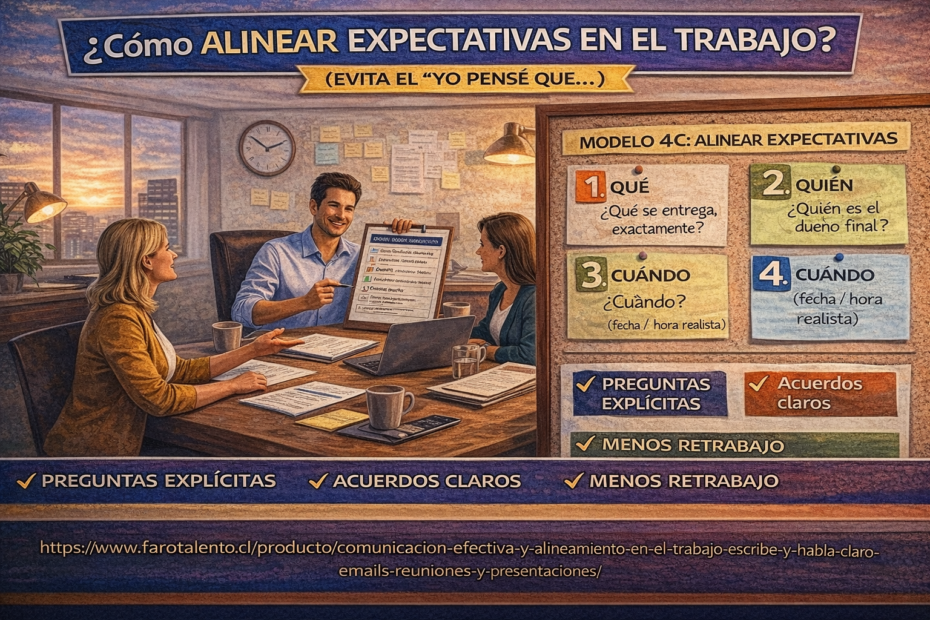 Cómo alinear expectativas en el trabajo con el modelo 4C: qué, quién, cuándo y validación para evitar malentendidos