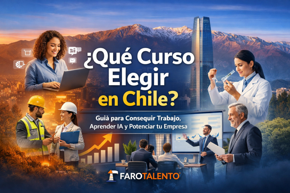 Imagen destacada de Faro Talento sobre qué curso elegir en Chile, con empleabilidad, IA, salud, construcción, jefaturas y crecimiento profesional.