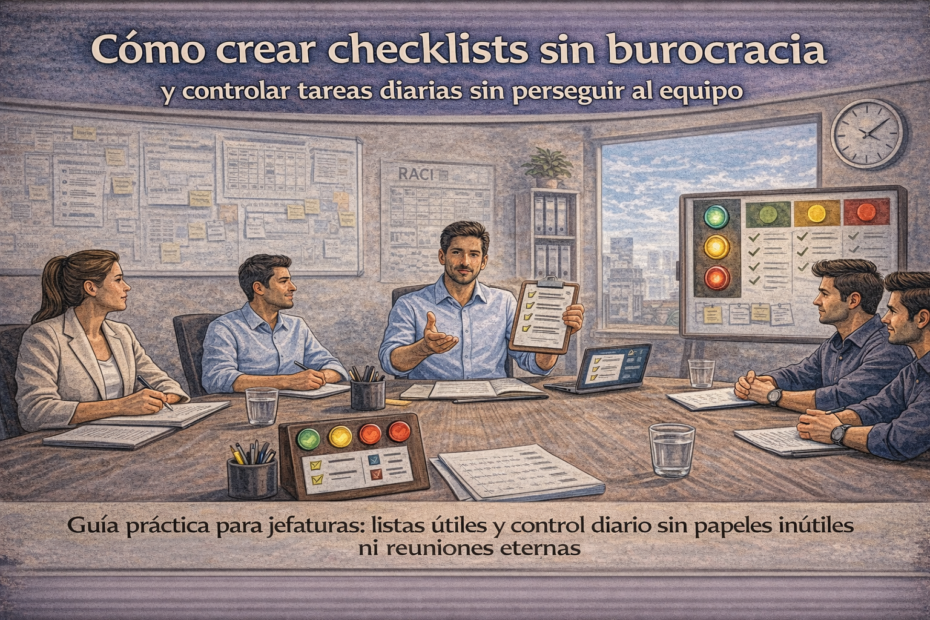 Jefatura implementando checklists operativos y control diario con semáforos de cumplimiento en equipo de trabajo
