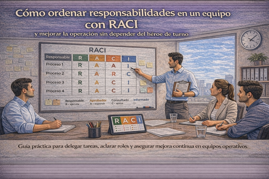 Jefatura explicando matriz RACI para ordenar responsabilidades y mejorar la operación en equipo de trabajo
