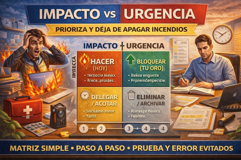 Matriz impacto vs urgencia para priorizar tareas y dejar de apagar incendios en el trabajo