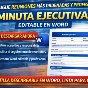 Minuta ejecutiva editable en Word de Faro Talento, plantilla descargable para reuniones, acuerdos, responsables y seguimiento profesional.