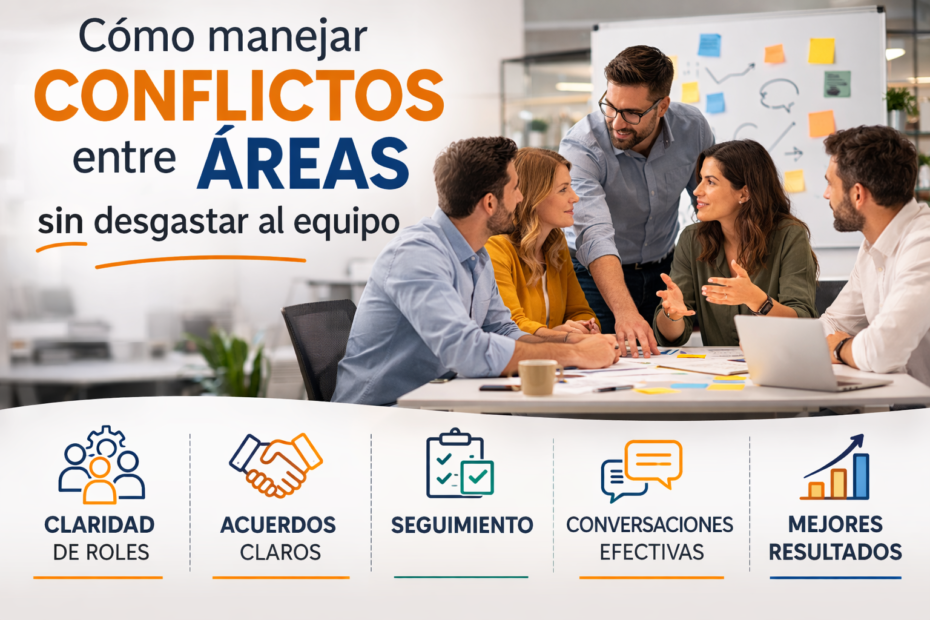 Equipo de trabajo resolviendo conflictos entre áreas de una empresa sin desgastar al equipo y mejorando la coordinación