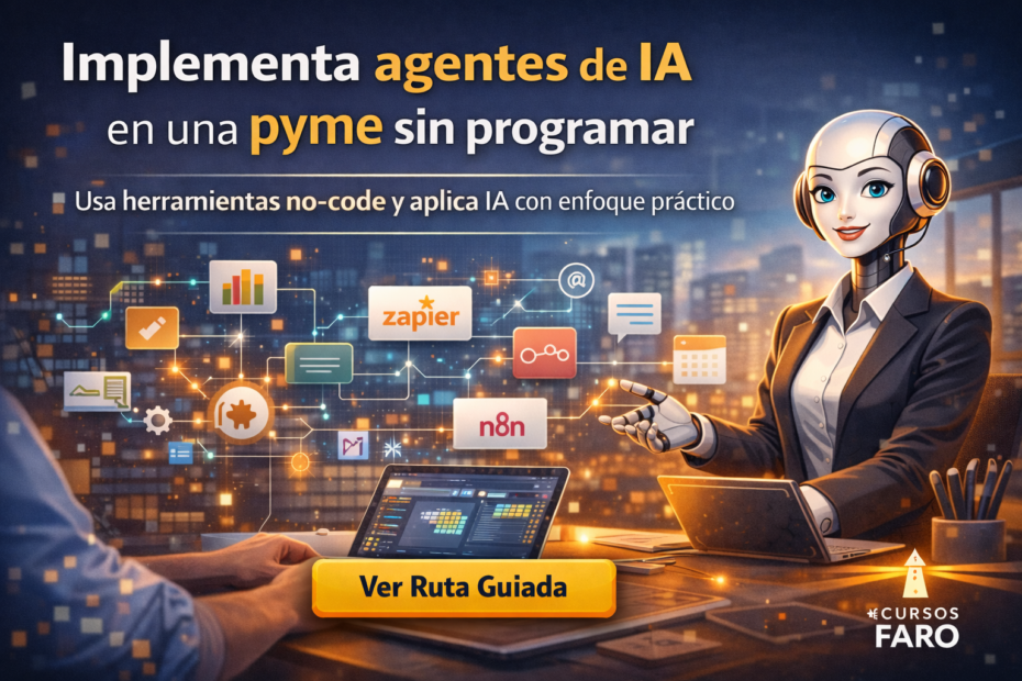 Implementar agentes de IA en una pyme sin programar, con herramientas no-code, automatización de procesos y apoyo operativo
