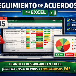 Seguimiento de acuerdos en Excel de Faro Talento, plantilla descargable para controlar tareas, responsables, fechas compromiso y estado de acuerdos.