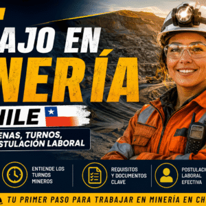 Curso Trabajo en Minería en Chile desde Cero con trabajadora minera en faena, maquinaria pesada, turnos, requisitos y postulación laboral