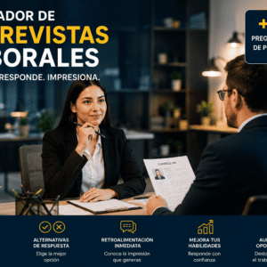 Simulador de Entrevistas Laborales con entrevistadora de Recursos Humanos evaluando a un candidato en una entrevista de trabajo.